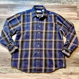 Vtg Fieldmaster Heavy Flannel Shacket Shirt Sz L Cotton Navy Plaid Fisherman